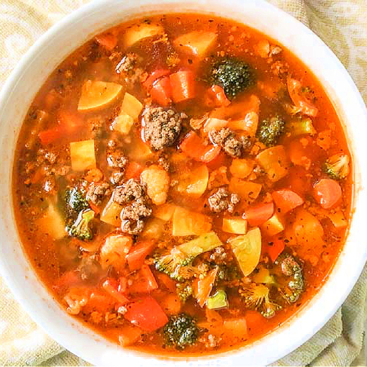 aerial view of a big batch of keto vegetable soup with Mexican flavors