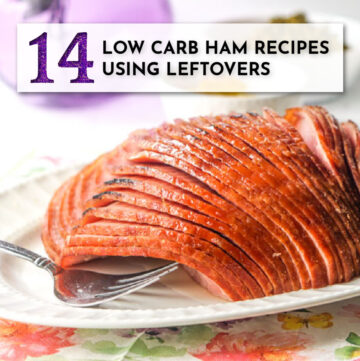 a sliced ham with text