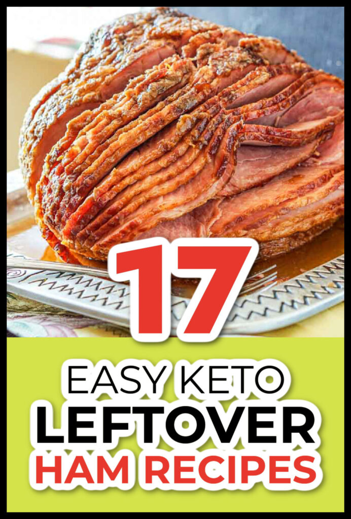 Sliced ham roast with text overlay.