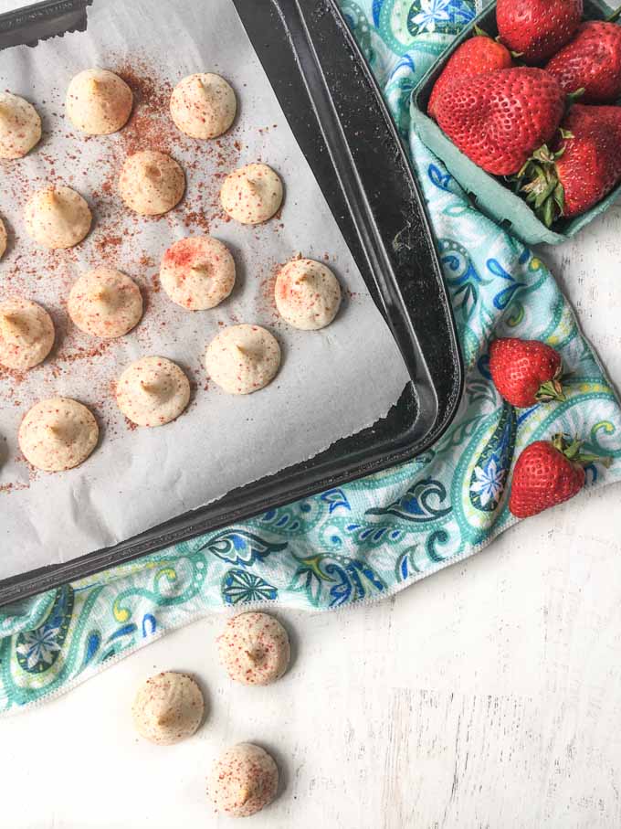 cookie tray with sugar free meringue cookies with strawberries