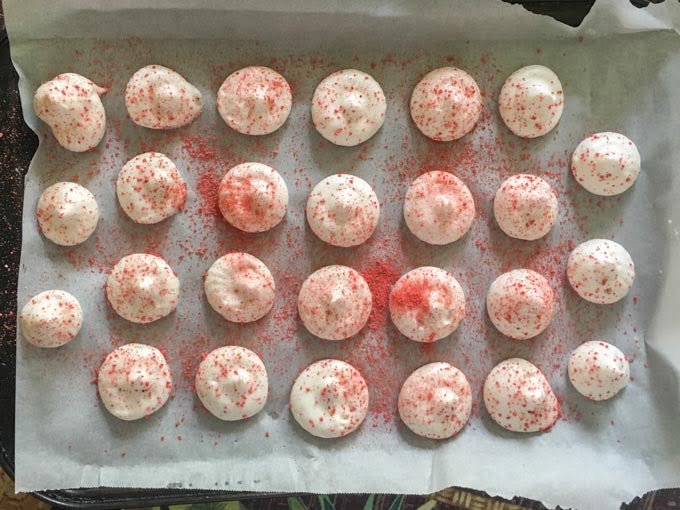 raw meringue cookies with strawberry dust
