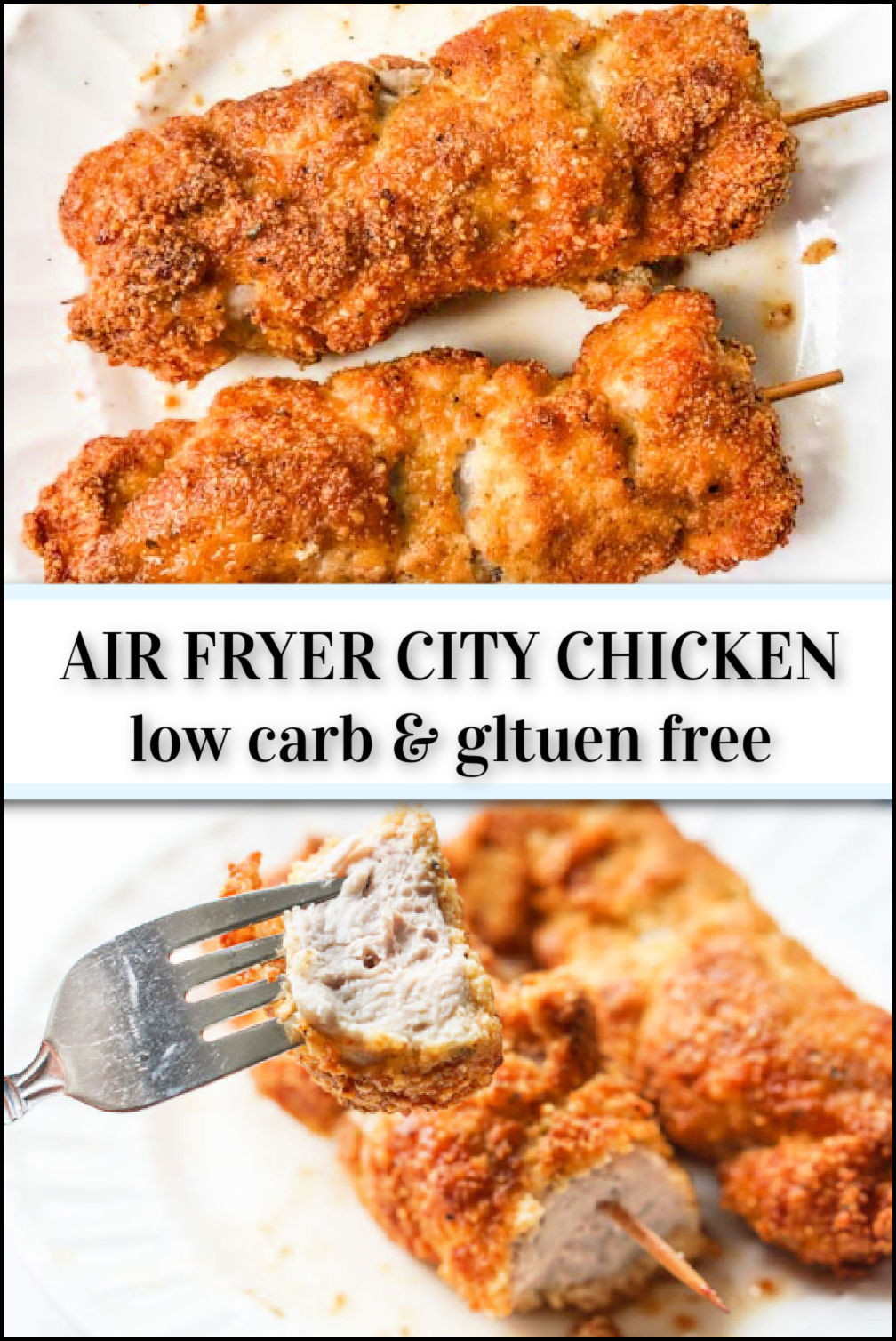 white plates of low carb city chicken with text