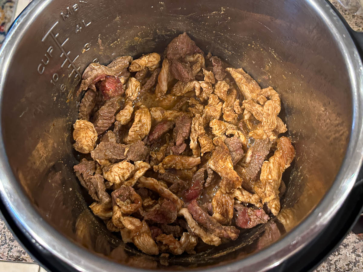 Instant pot with the meat browning.