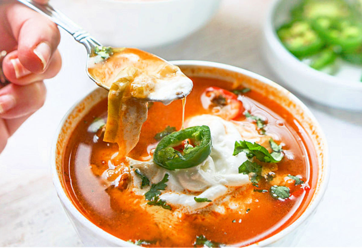 A spoonful of the fajita soup.