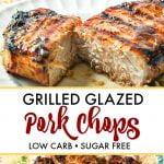 plates of grilled glazed pork chops with text overlay