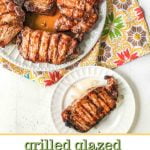 plates of grilled glazed pork chops with text overlay