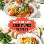 taco stuffed peppers with toppings and text