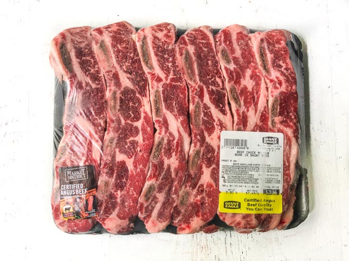 sliced flanken style ribs in grocery store packaging