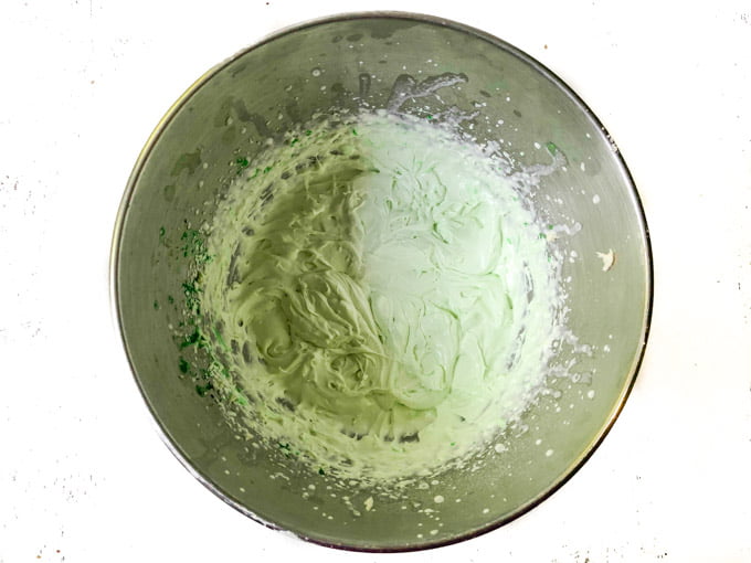 mixing bowl with cream chocolate mint batter