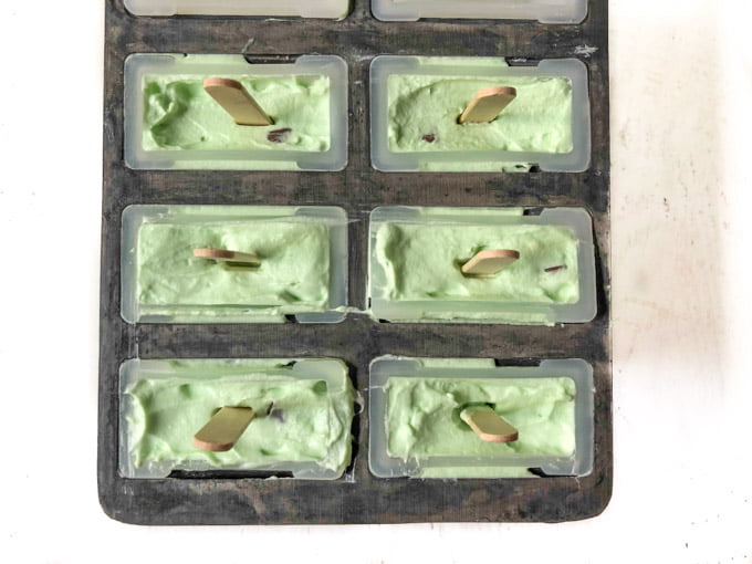 popsicle mold with mint chocolate chip ice pops