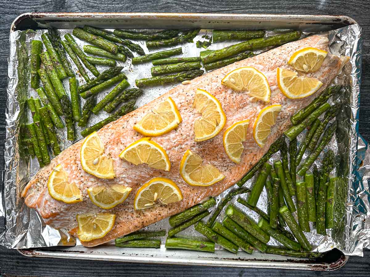 Baking sheet with the finished recipe right out of the oven.