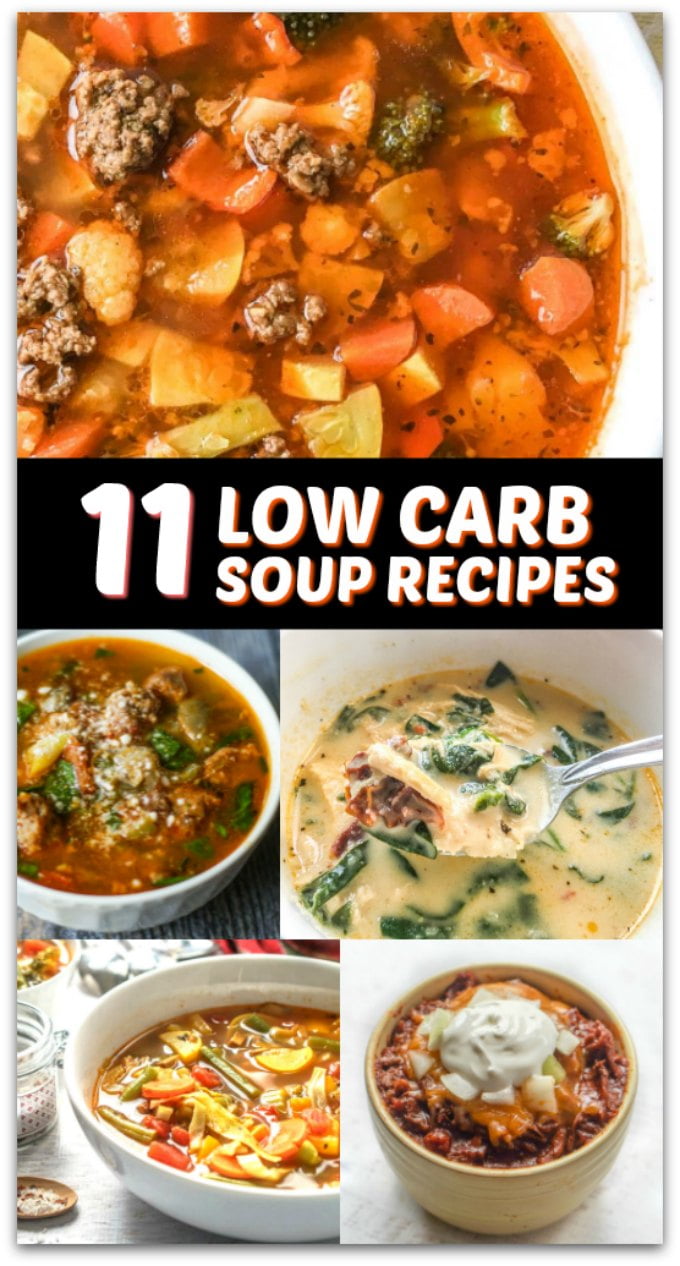collage of low carb soup pictures with text overlay