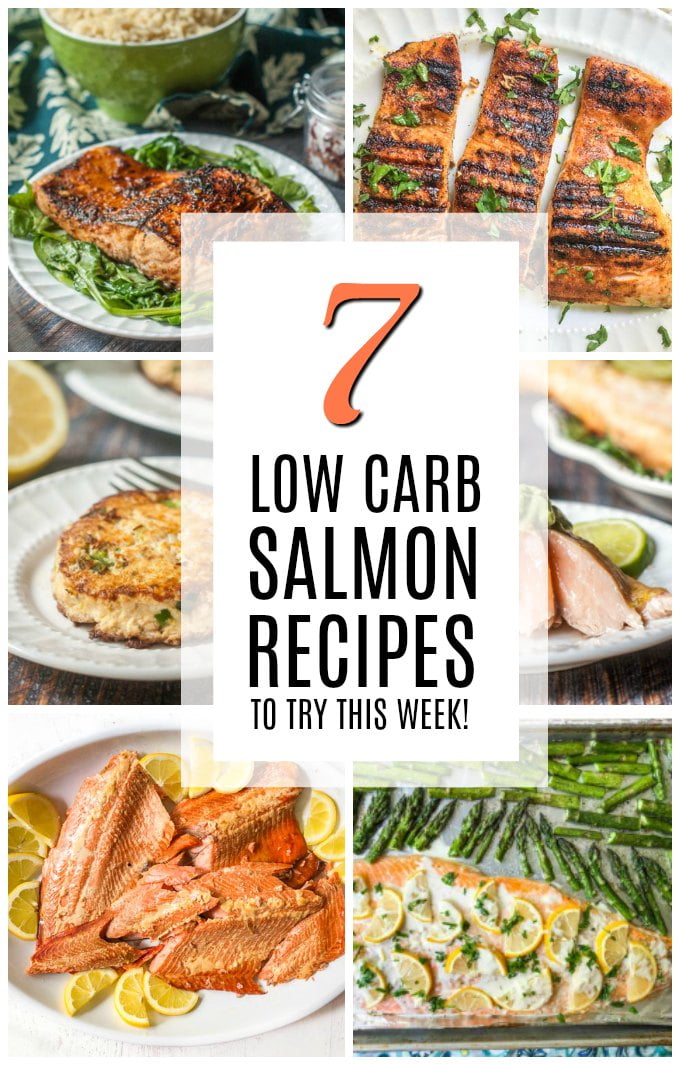 collage of low carb salmon recipes  with text overlay