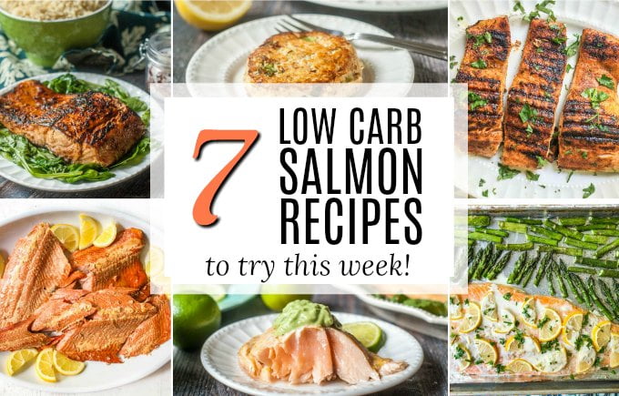 collage of low carb salmon recipes  with text overlay