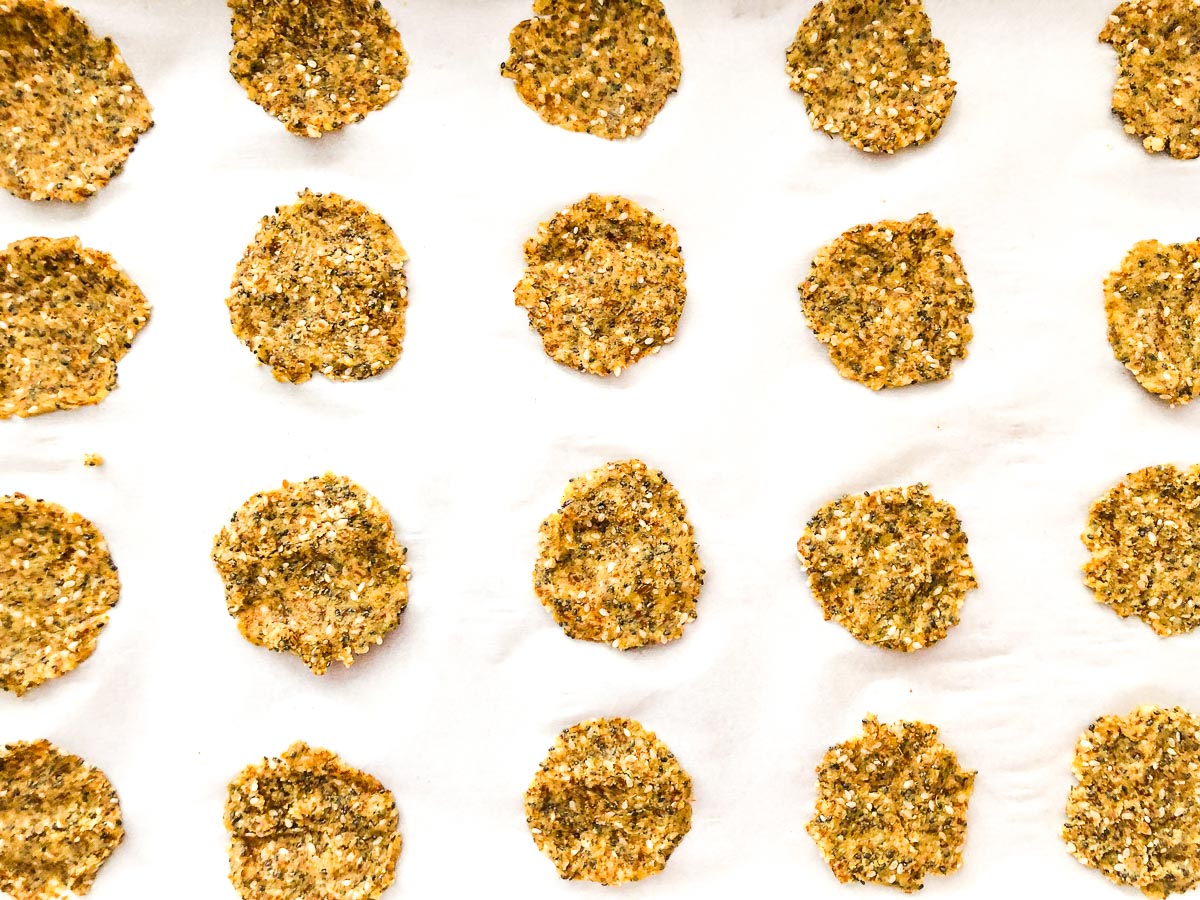 keto cracker dough pressed into circles ready to bake