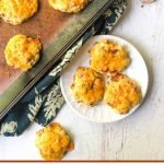 low carb biscuits on cookie trays with text overlay