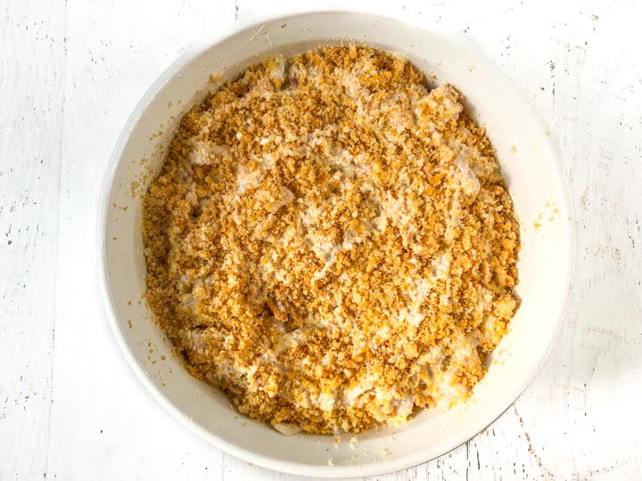 aerial view of casserole ready to go in oven