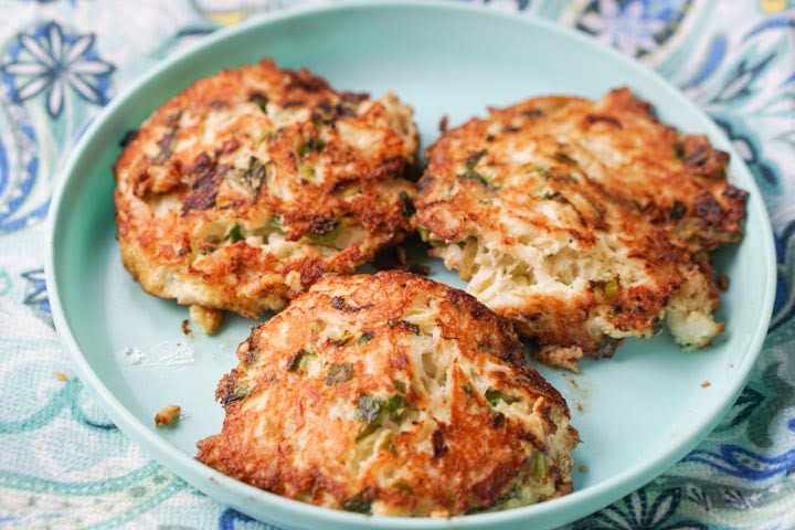 plate with gluten free crab cakes with jalapenos