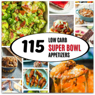 collage of low carb appetizers and text