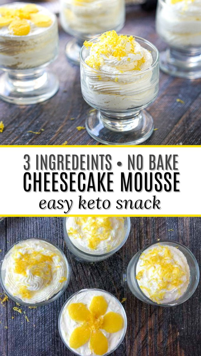 keto lemon cheesecake mouse with lemon zest and text