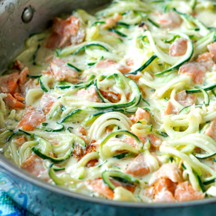 Keto Salmon Alfredo Recipe with Zucchini Noodles in 20 minutes!