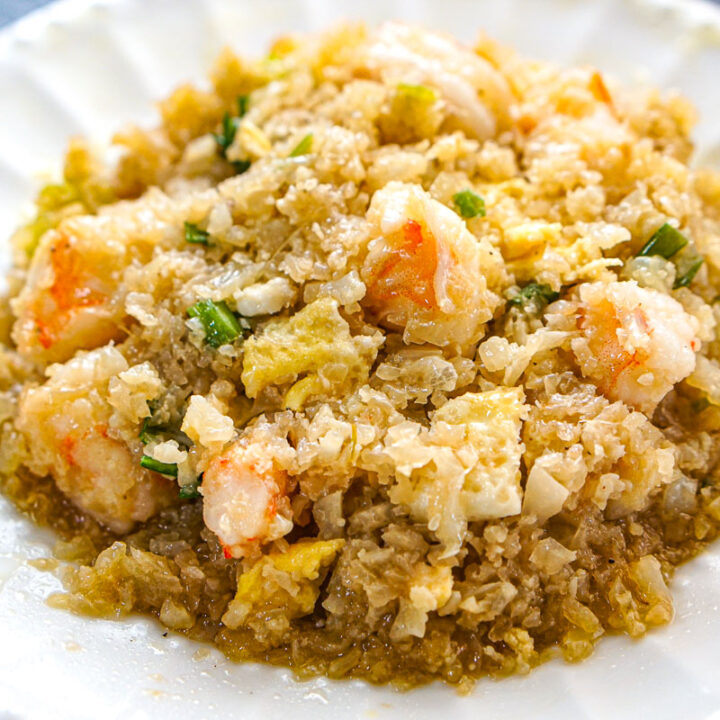 Closeup of a plate of the finished recipe.