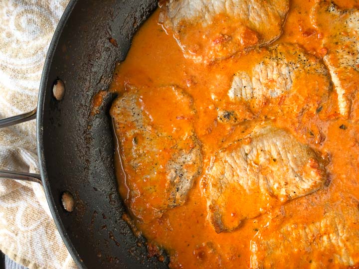 pan with keto creamy tomato pork chops