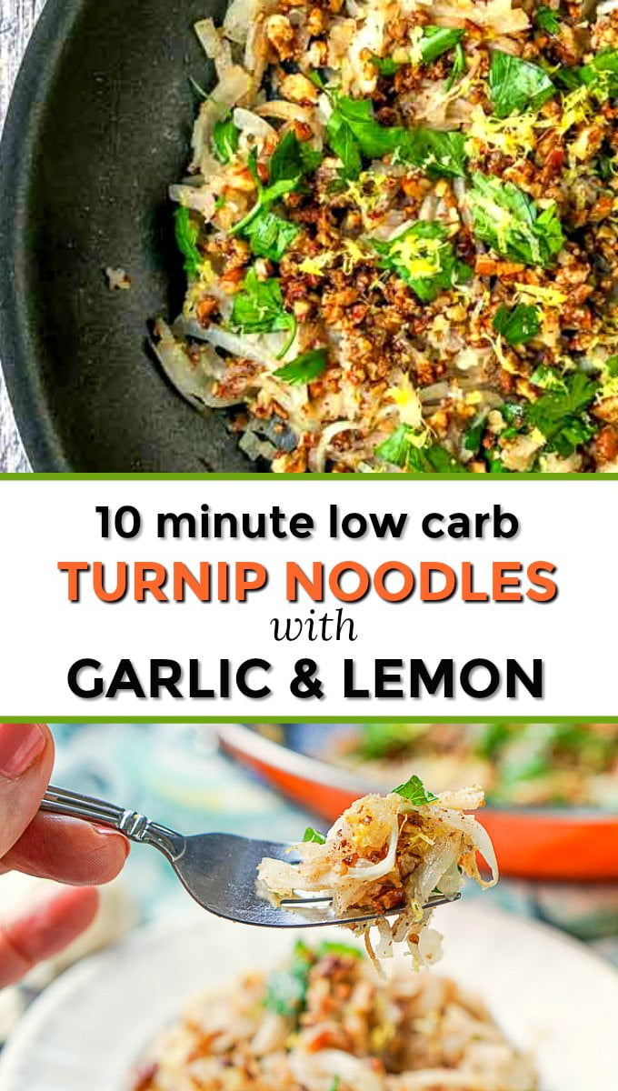 Low Carb Lemon & Garlic Veggie Noodles in 10 Minutes turnip noodles!