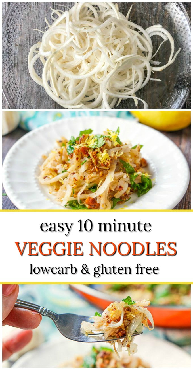 Low Carb Lemon & Garlic Veggie Noodles in 10 Minutes turnip noodles!