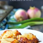 muffin tins with keto scalloped turnips and text