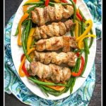 platter of low carb pork kebabs made in air fryer with text