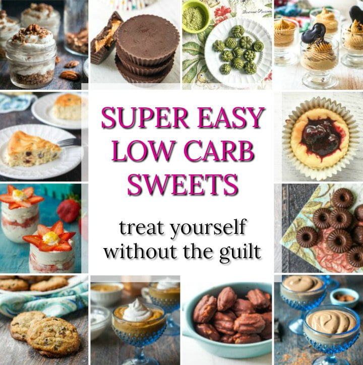 a collage of low carb sweet snack recipes and text overlay