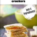 stack of almond thin crackers with text