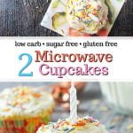 microwave keto cupcakes with a candle and text