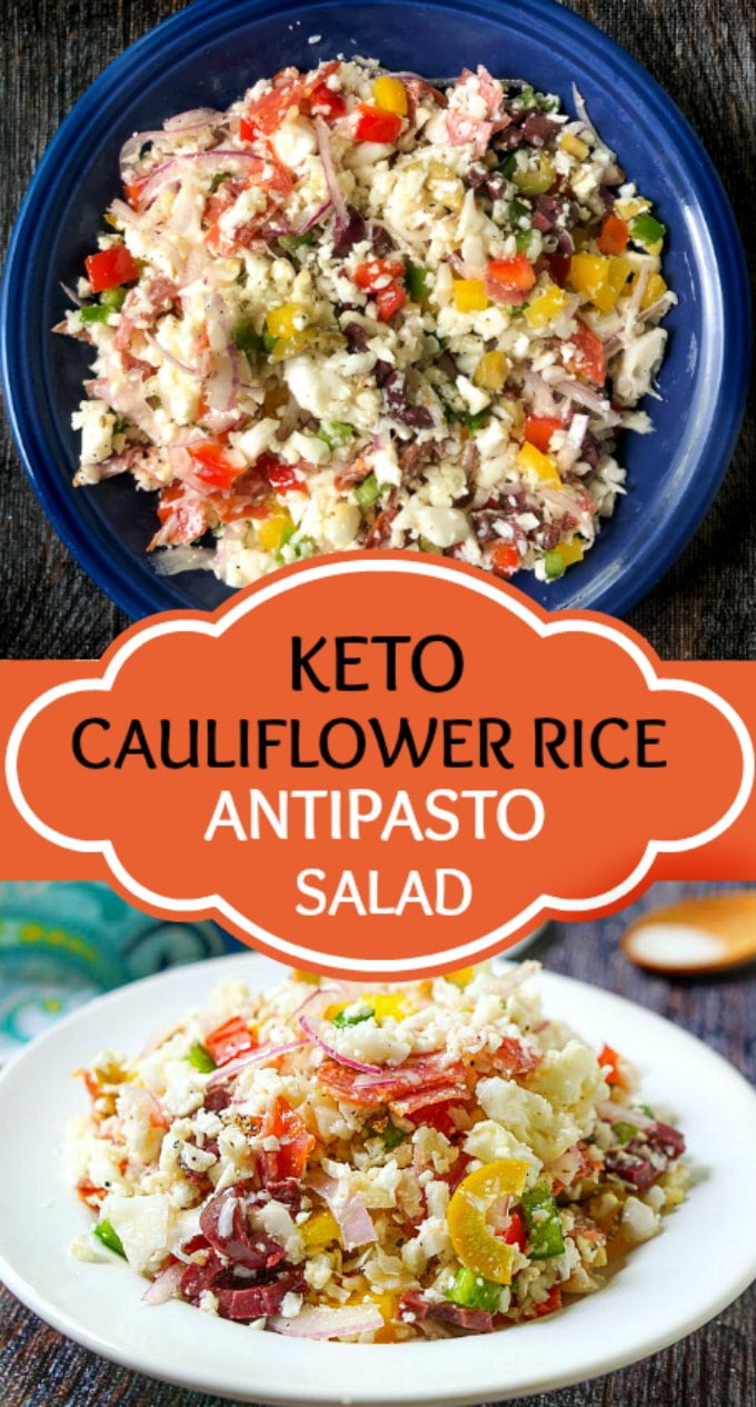 Low Carb Antipasto Cauliflower Rice Salad a tasty keto summer salad