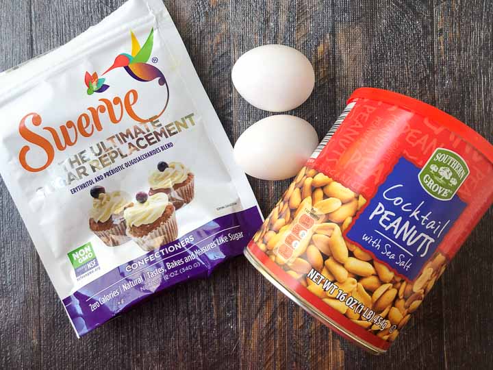 ingredients to make keto crackers: Swerve sweetener, eggs and peanuts