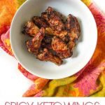 white bowl and plate with keto spicy Asian wings made in the air fryer with text
