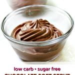 glass bowls with low carb chocolate soft serve ice cream and text