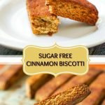cookie sheet and plate with gluten free cinnamon biscotti and text overlay