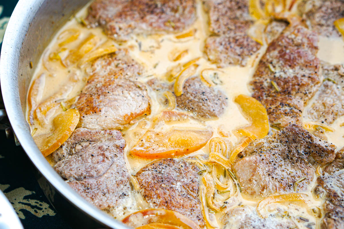closeup of a pan of the finished dish