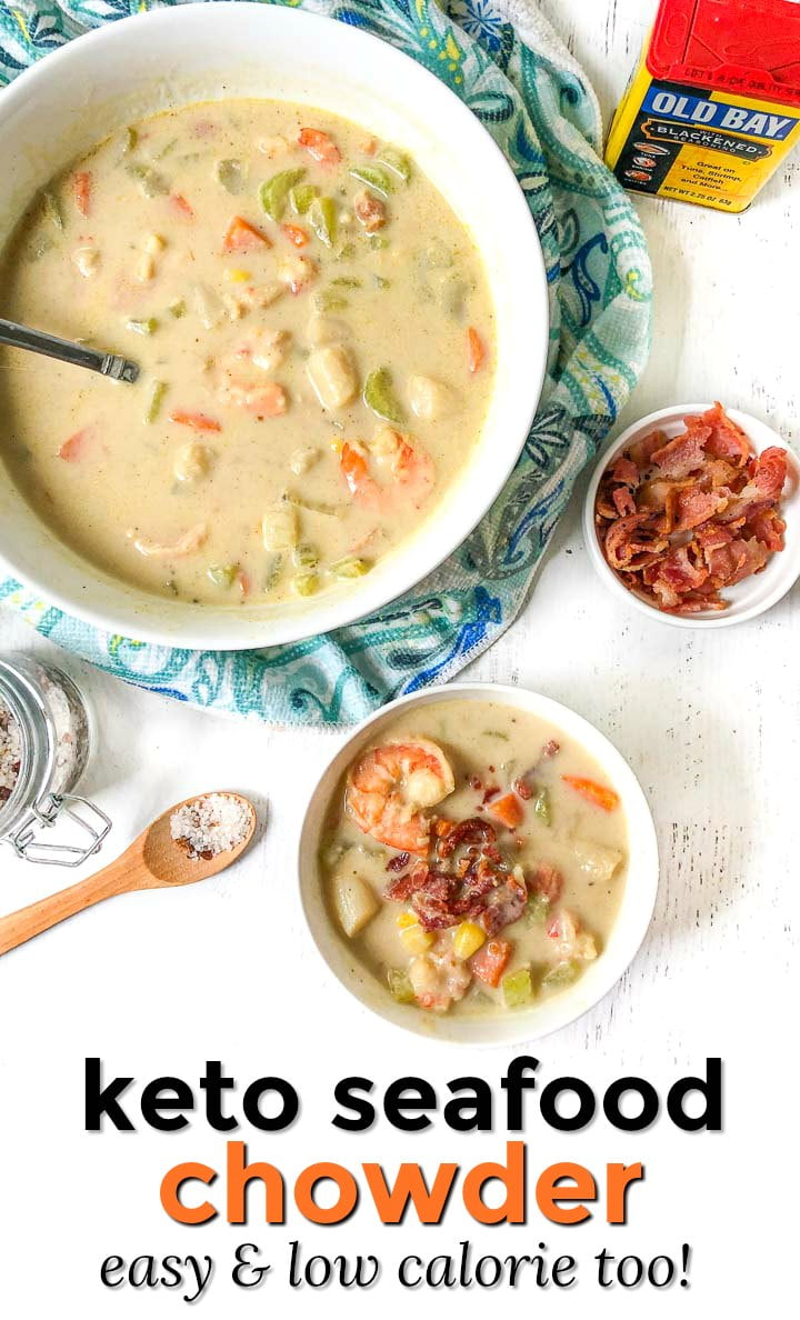 Keto Seafood Chowder easy creamy low carb & low calorie soup