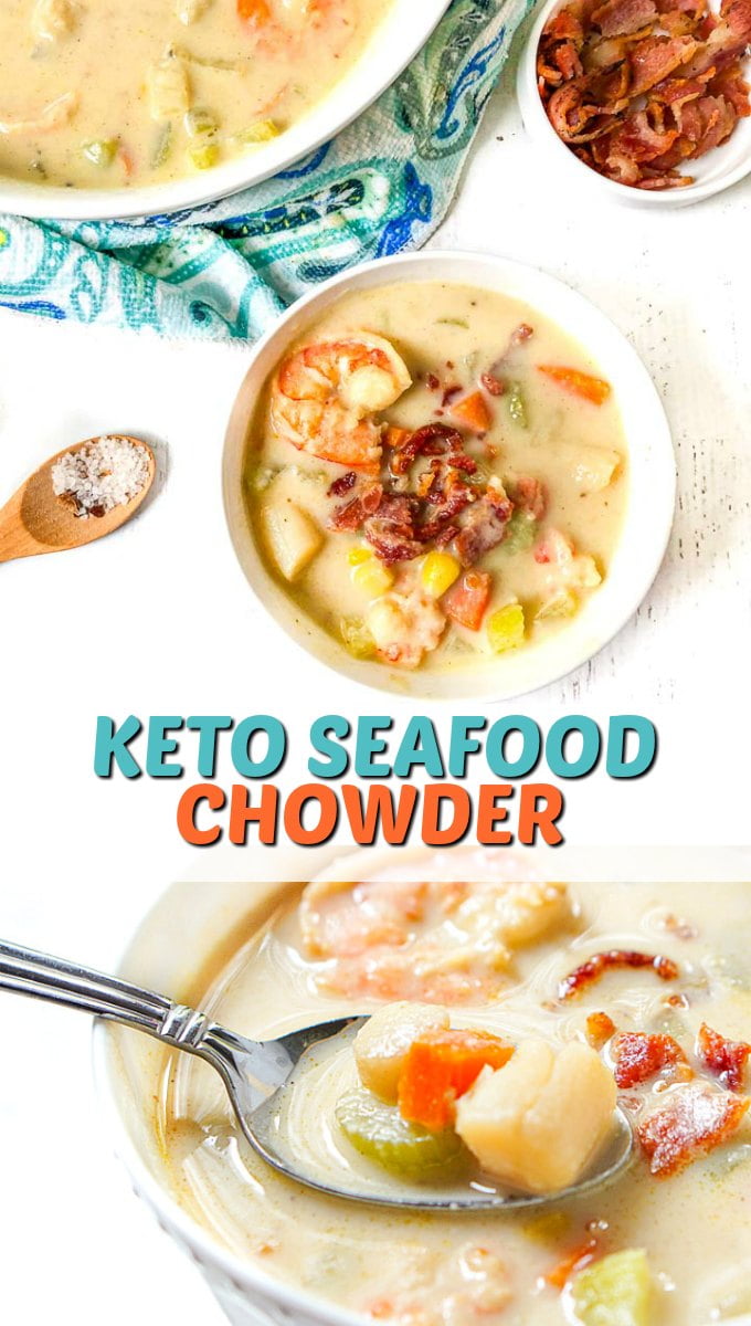 Keto Seafood Chowder easy creamy low carb & low calorie soup