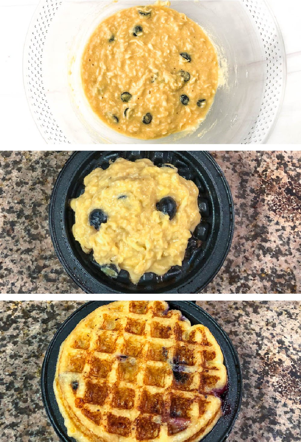 collage of how to make sugar free waffles