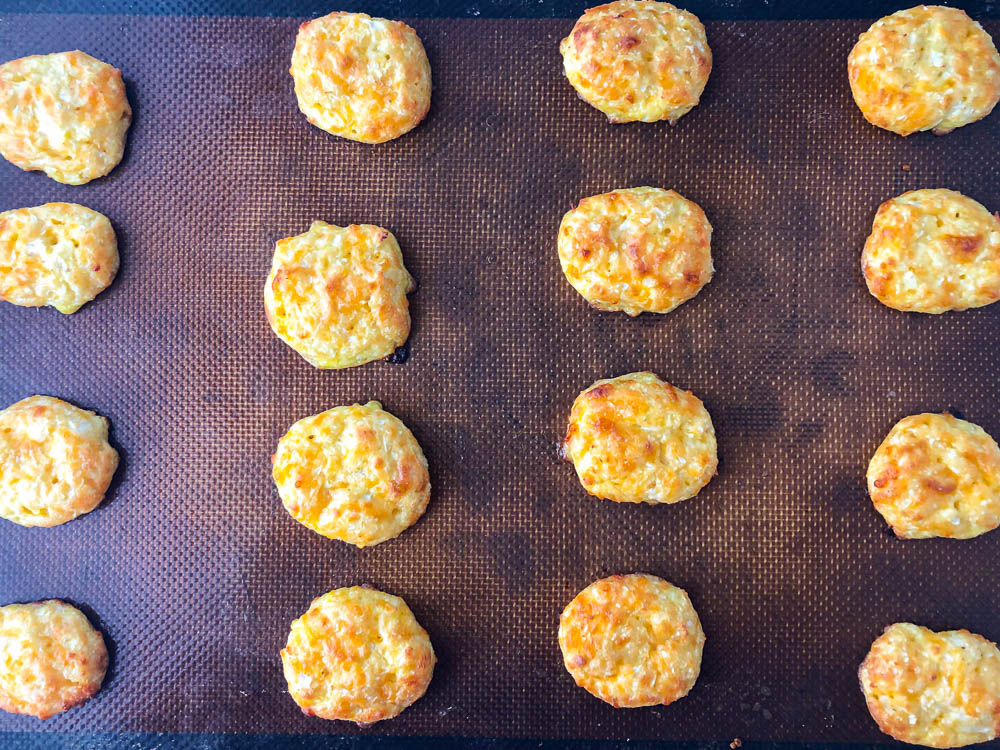 closeup of a try of baked keto tots