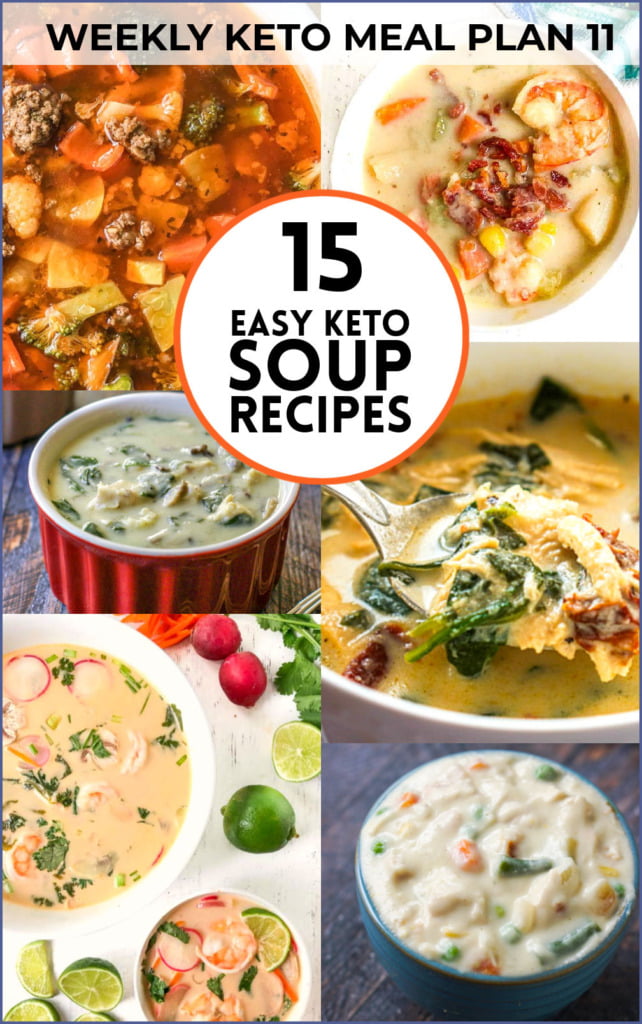 collage of keto soup photos with text overlay