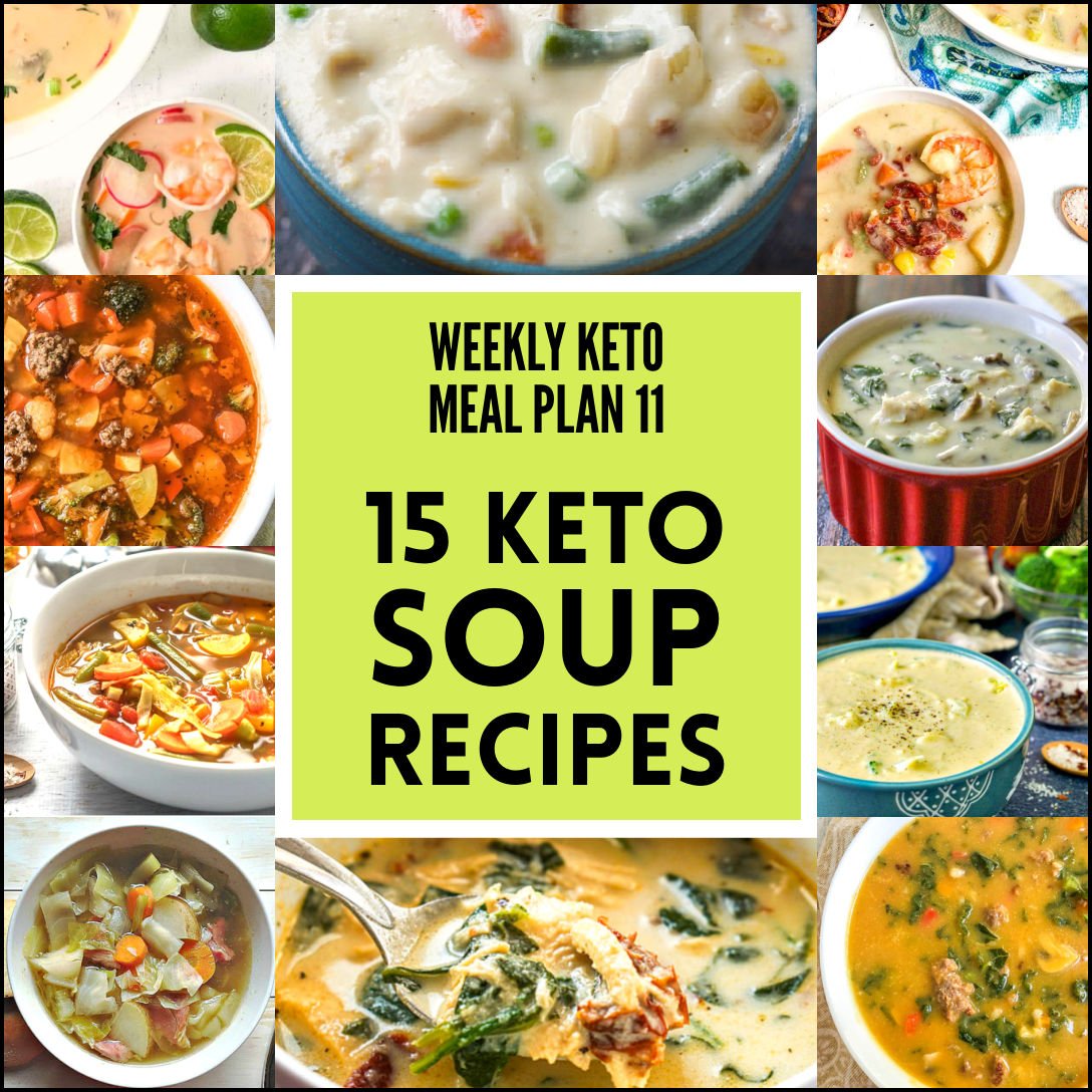 collage of keto soup photos with text overlay