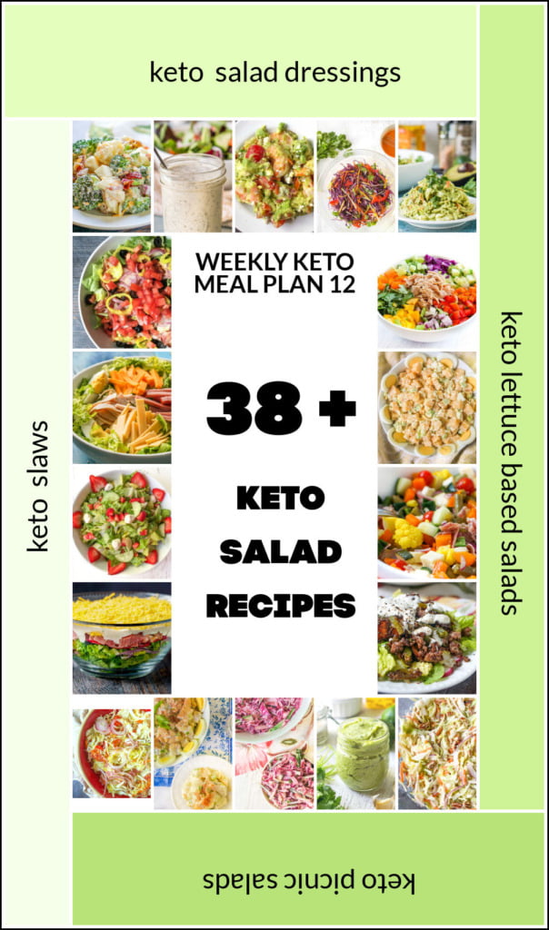 collage of keto salad recipes and text overlay