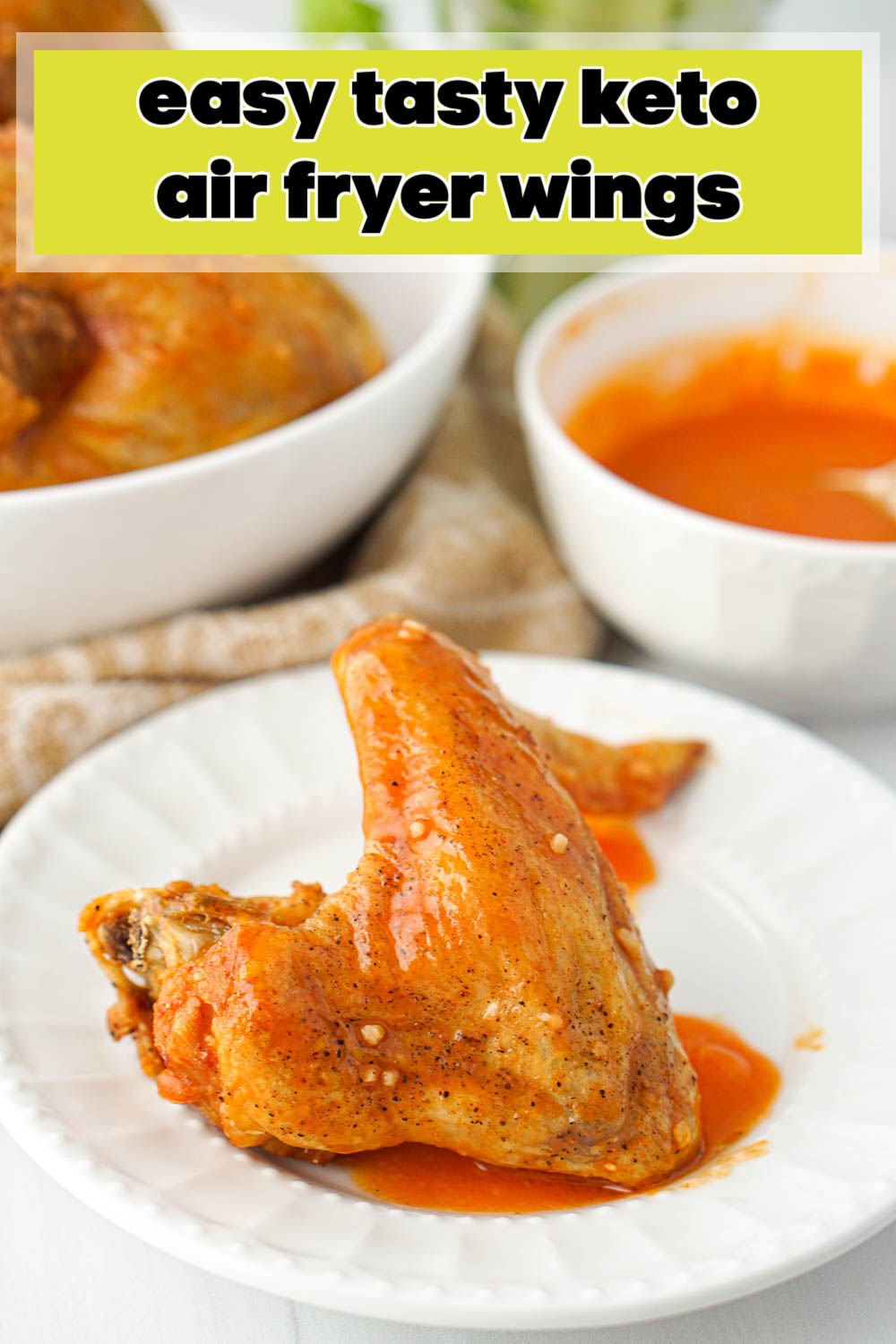 Keto Air Fryer Chicken Wings with Buffalo Sauce easy, just 4 ingredients!