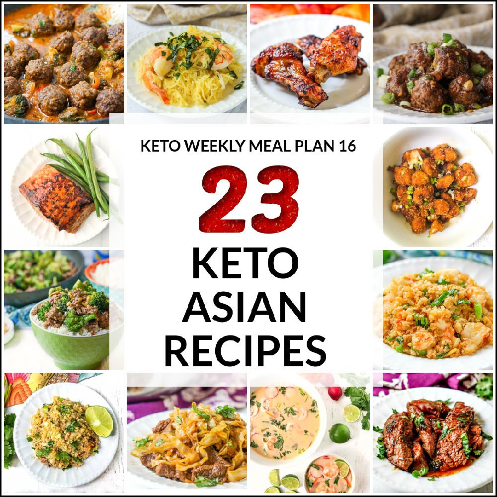 collage of keto Asian recipes with text overlay