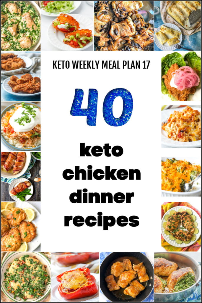 collage of keto chicken dinner recipes with text overlay